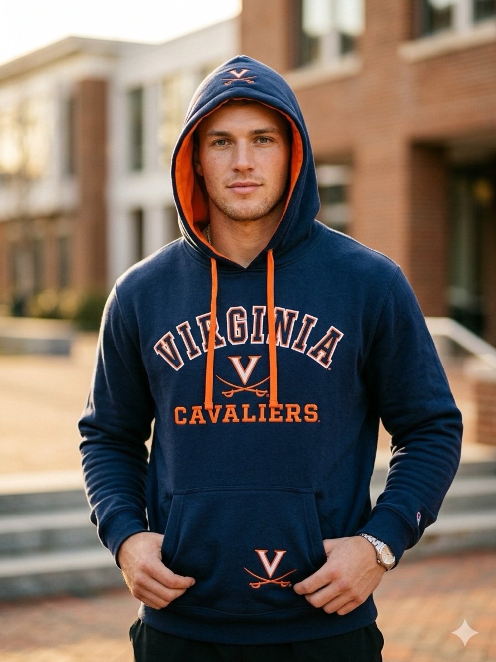 NWT Vintage Y2K Virginia Cavaliers Navy & Orange Hooded Sweatshirt XL